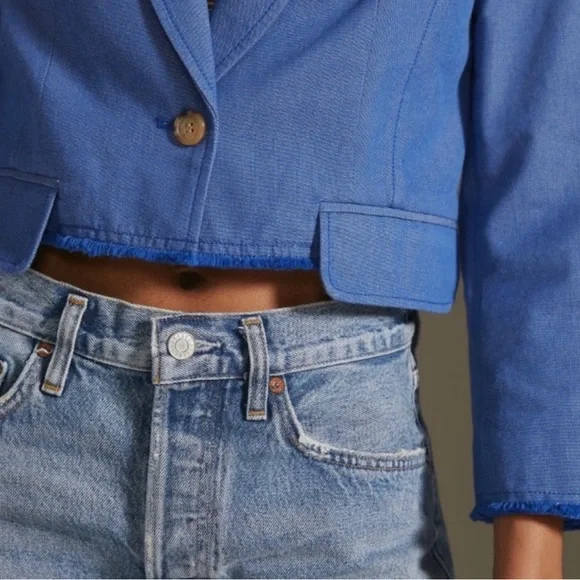 ANTHROPOLOGIE Cartonnier Cropped Frayed Hem Blazer Size 2 - Picture 4 of 10